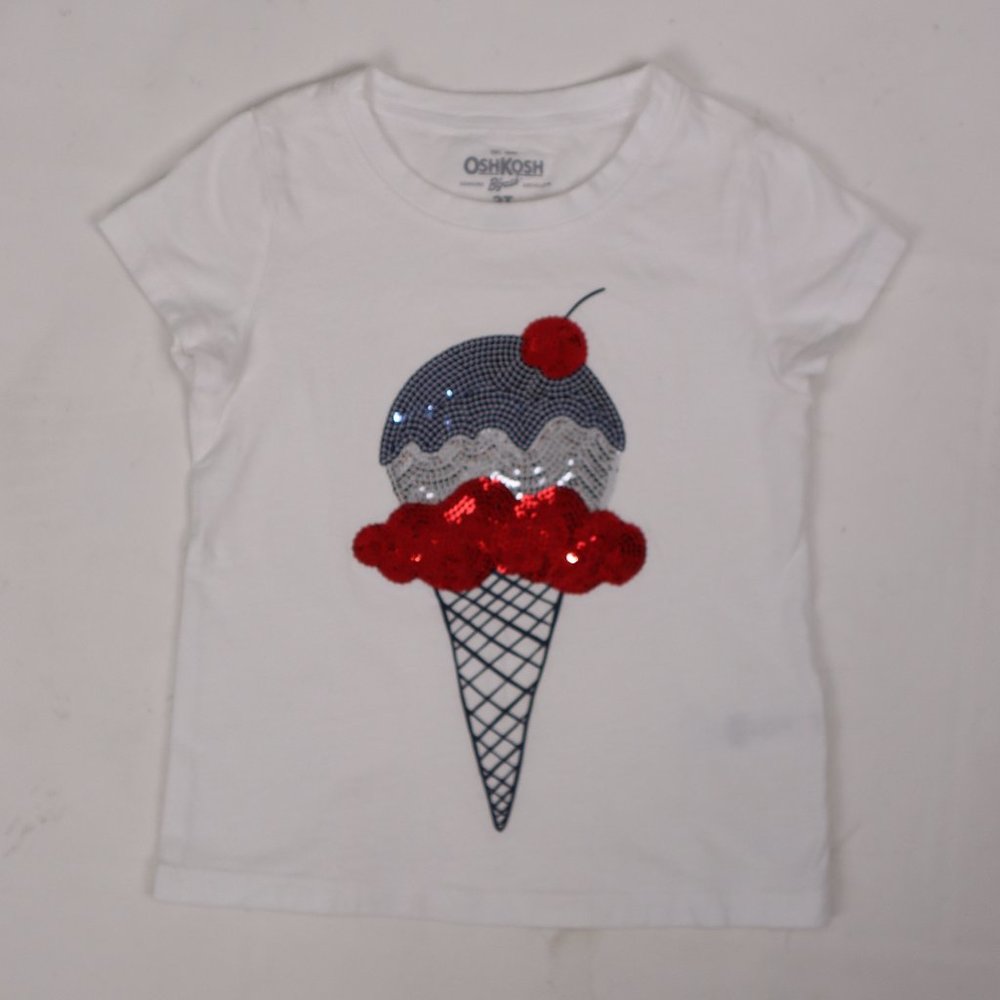 🩰 Oshkosh B'gosh White Top Sequin Ice Cream Red White Blue Fourth of Jul…